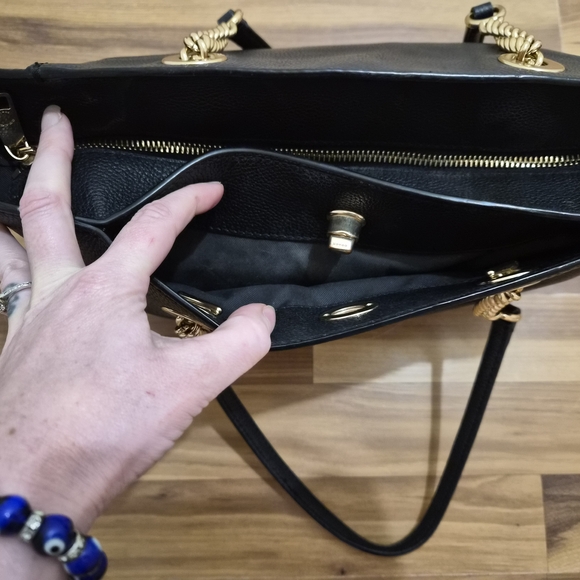 Coach Black Tote with Gold Chain Accents - Picture 4 of 7